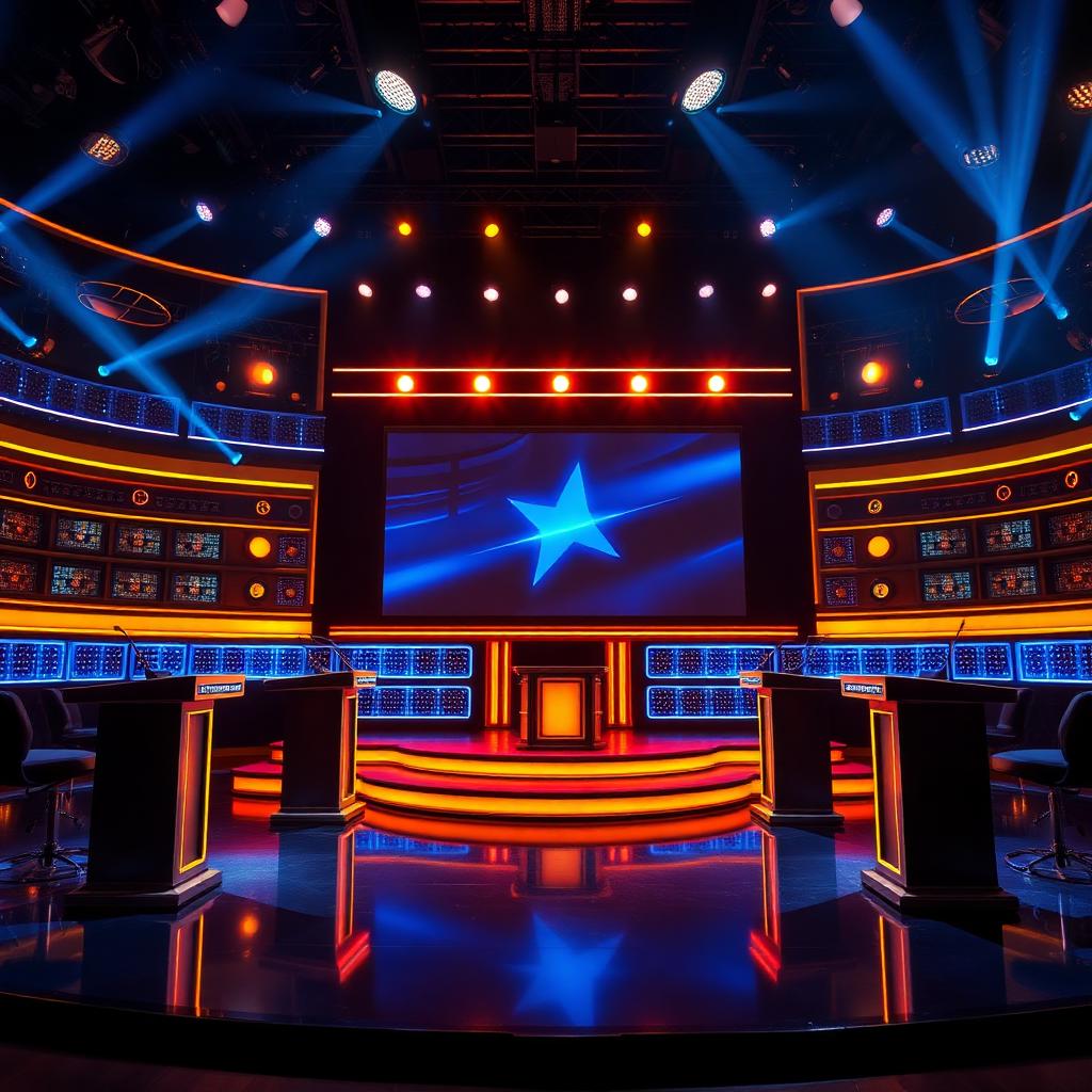 Set de Game Show con podios y marcador