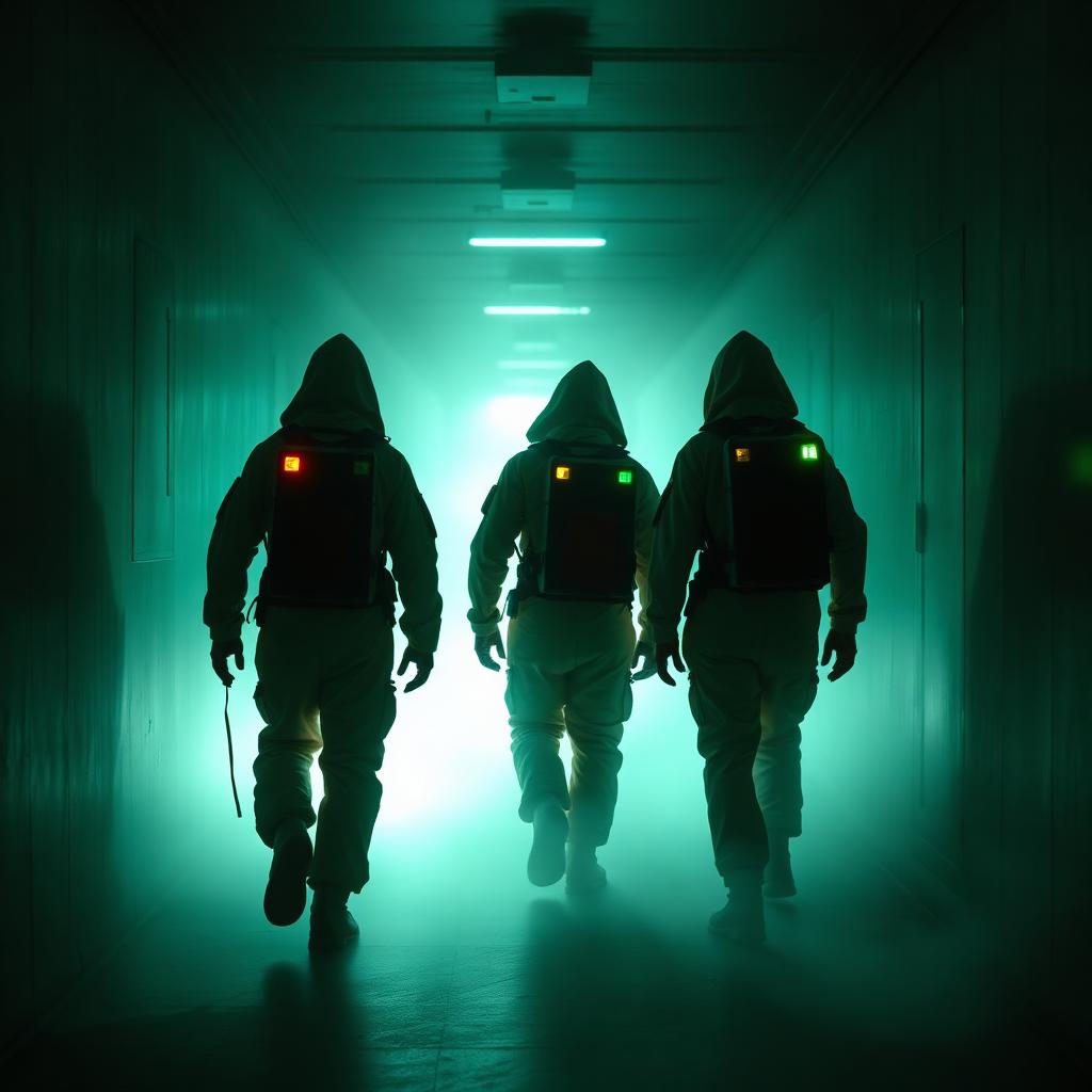 Equipo de cazafantasmas entre la niebla