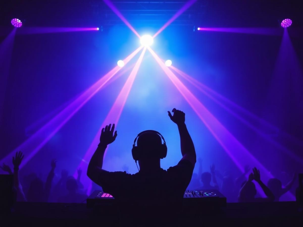 DJ animando una fiesta con luces moradas